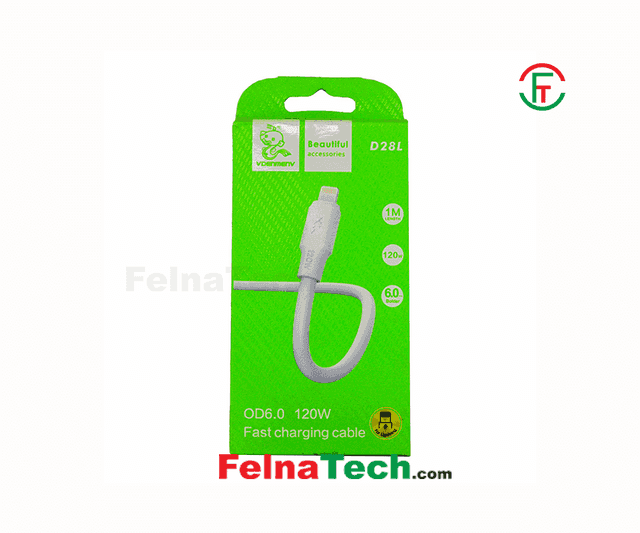 VDENMENV D28L 120W Fast Charging Cable OD 6.0mm 1Meter Lightning